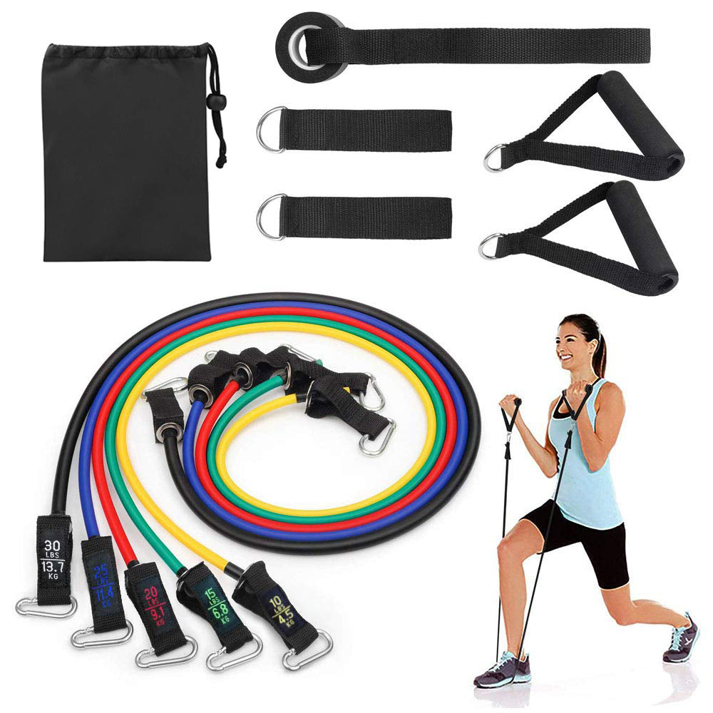 11Pcs Resistance Bands Set Elastic Tube Bands Door Anchor Ankle Straps Cushioned Handles with Carry Bags for Home Gym