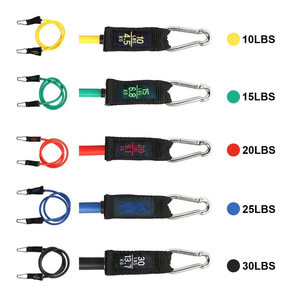 11Pcs Resistance Bands Set Elastic Tube Bands Door Anchor Ankle Straps Cushioned Handles with Carry Bags for Home Gym