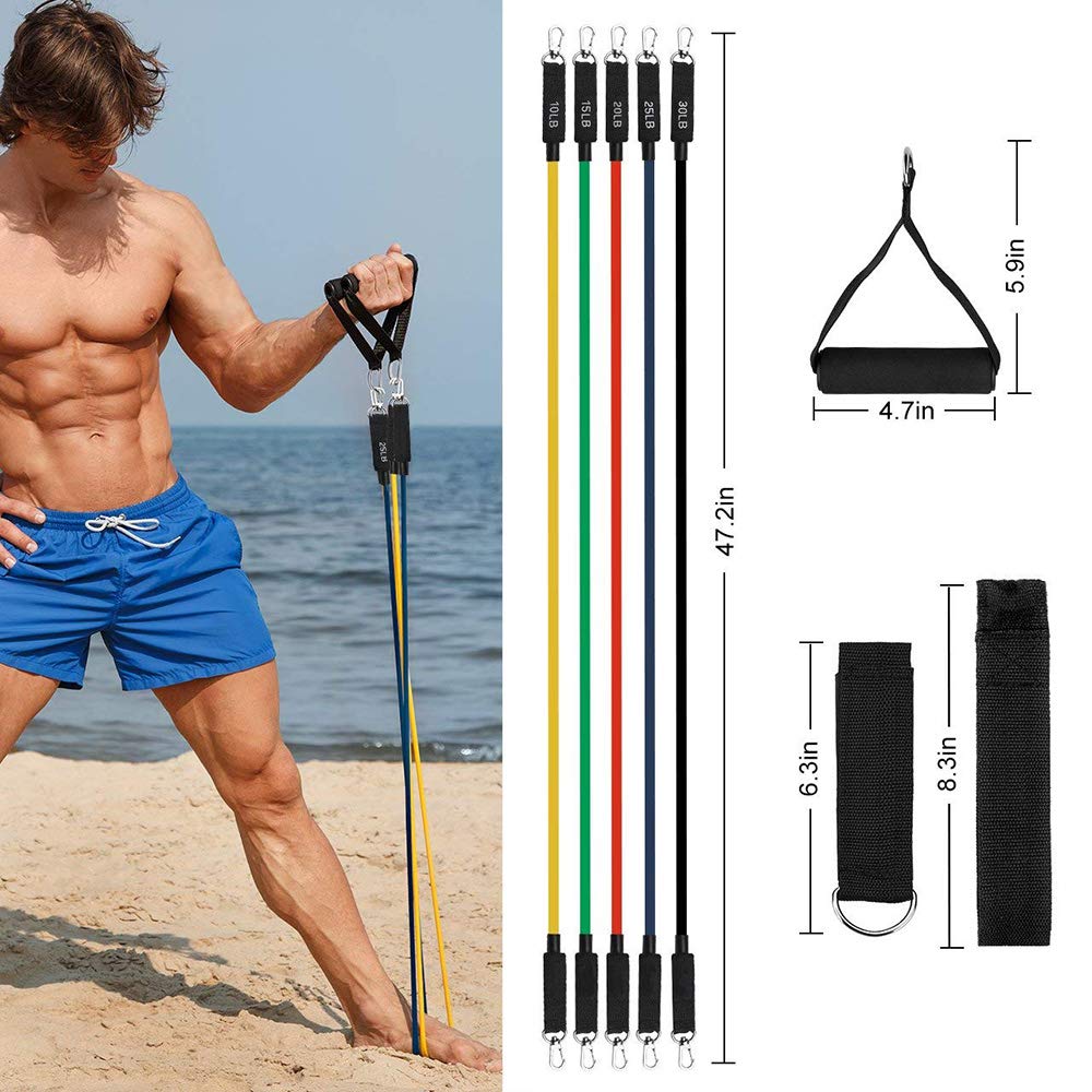 11Pcs Resistance Bands Set Elastic Tube Bands Door Anchor Ankle Straps Cushioned Handles with Carry Bags for Home Gym